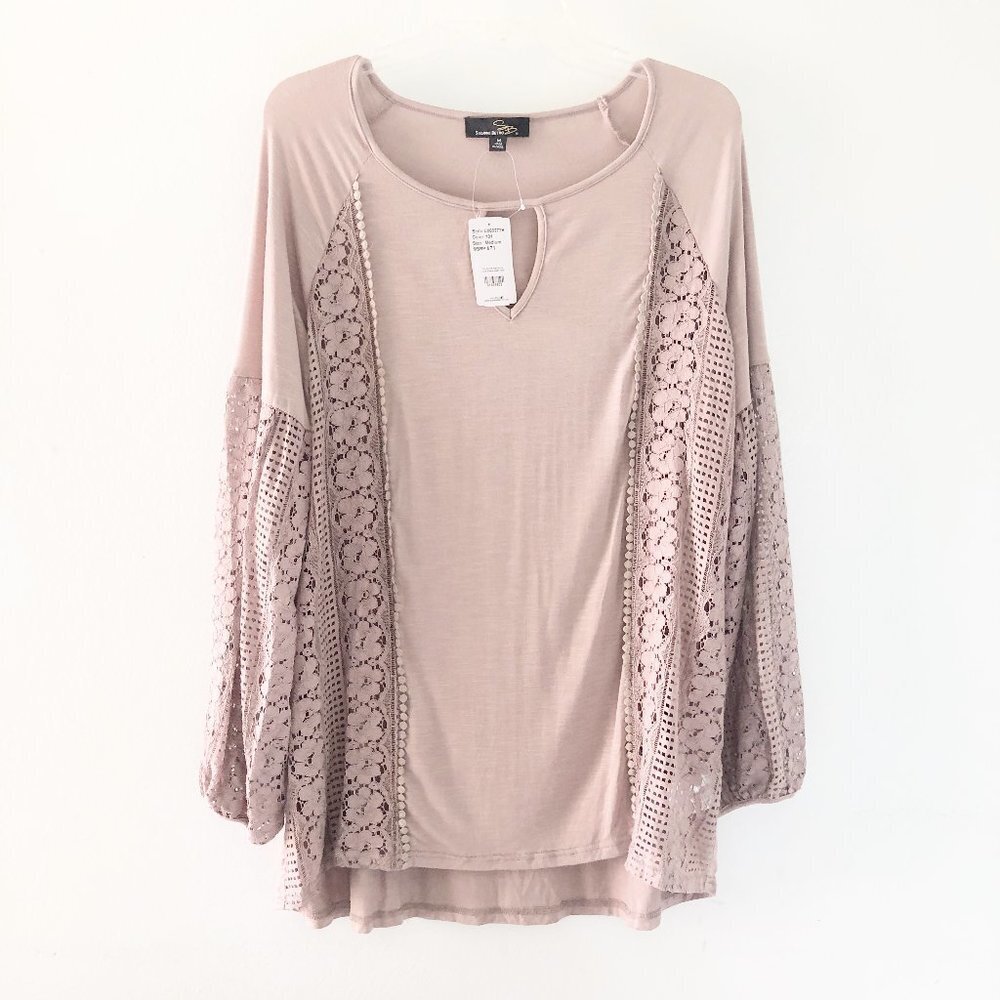 ⭐️ NEW SUZANNE BETRO Boho Lace Shift Tunic Medium Tan